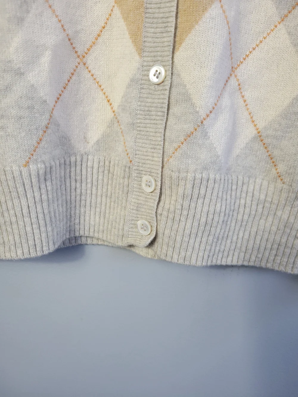 J. Crew Beige and Cream Argyle V-Neck Cardigan
